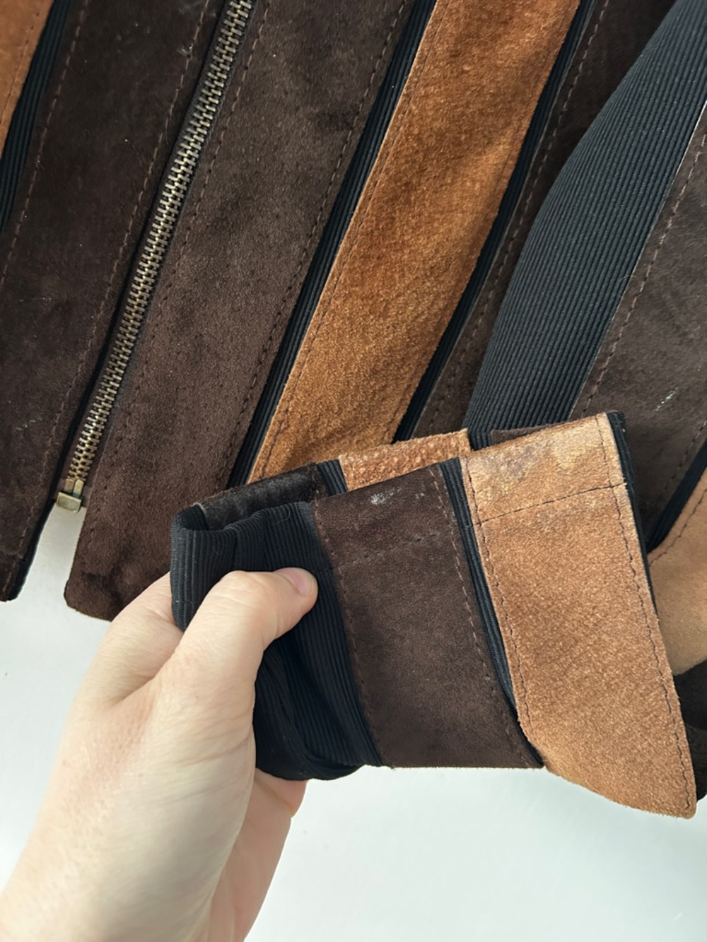 VINTAGE Y2K Genuine Suede Stripe Matching Set Large Flare Boho Desert City Chic - Picture 5 of 10